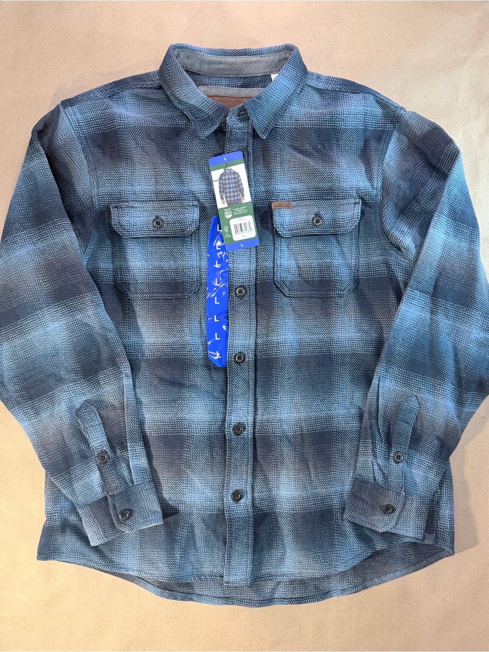 NWT Orvis Blue Plaid Flannel Shirt – Men’s L Long Sleeve Button‑Up